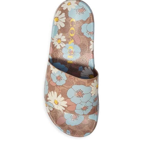 COACH Udele Sig Floral Aqua Rubber Slide Sandals - Picture 4 of 7